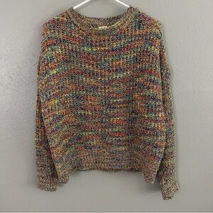 Northern Angel Rainbow Silver Tinsel Knit Pullover Sweater Size XL Colorful